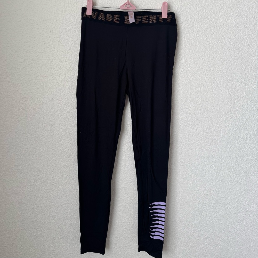 Savage X Fenty Forever Savage Black Leggings with Purple & Gold detail - Size M